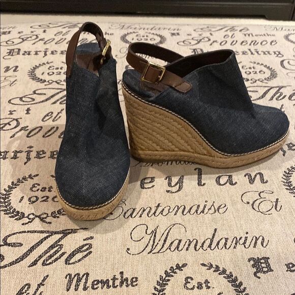 TORY BURCH Denim Wedge Sandals Size 9 - Picture 1 of 8